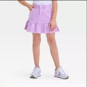 Girls Purple Ruffle Denim Skirt